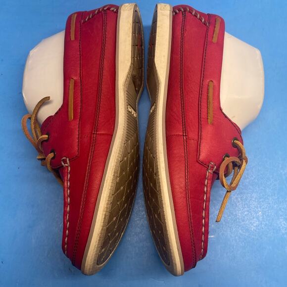 Clarks cherry Red Leather Moccasin Flat Driving Shoe Sz 7.5 Tie Front Comfort - Picture 7 of 11